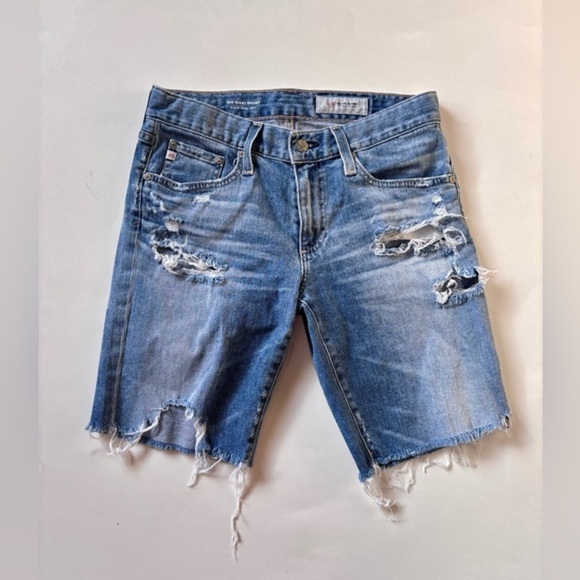 AG Adriano Goldschmied Denim Distressed Midi Shorts “The Nikki” - Picture 1 of 5